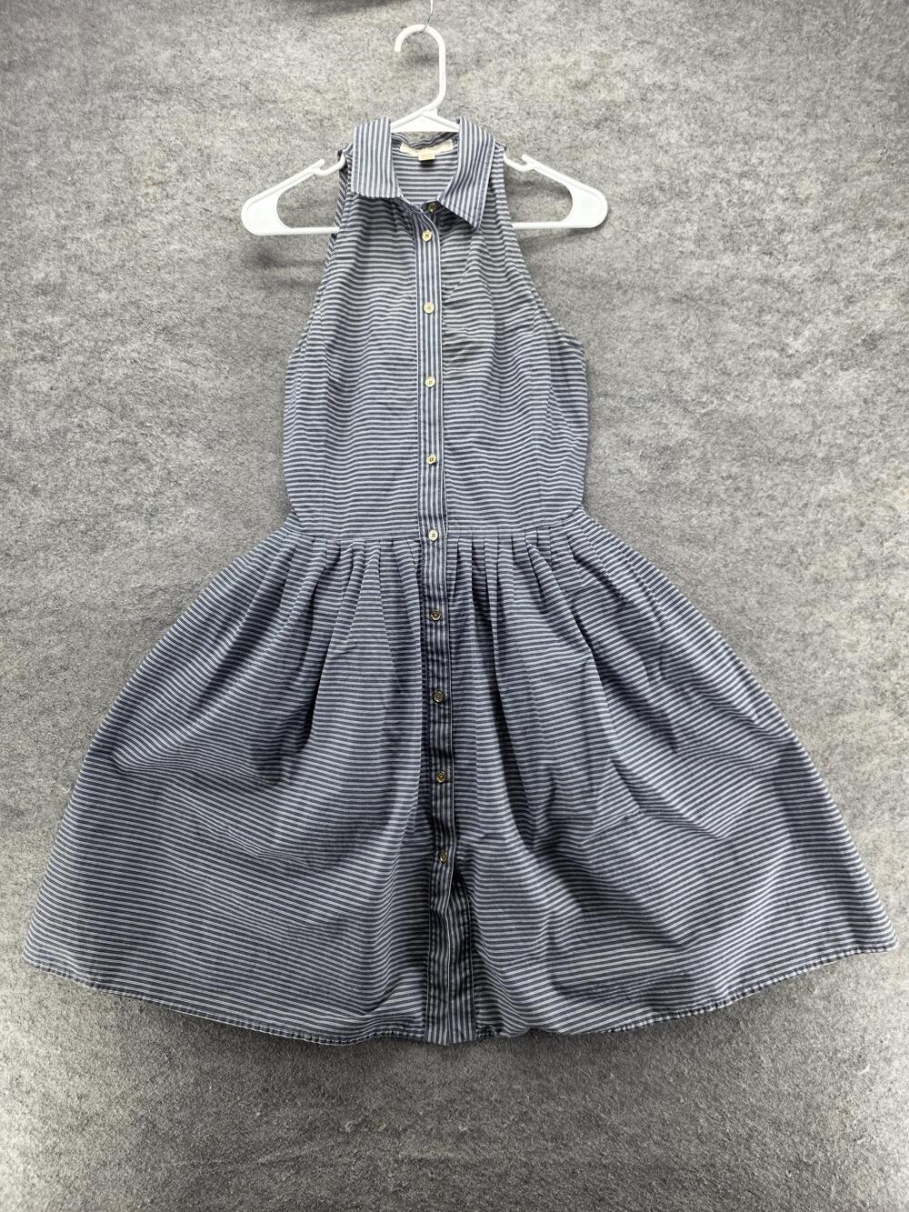 MICHAEL Michael Kors Dress Womens 6 Blue Shirt Dress Sleeveless Collared Belted